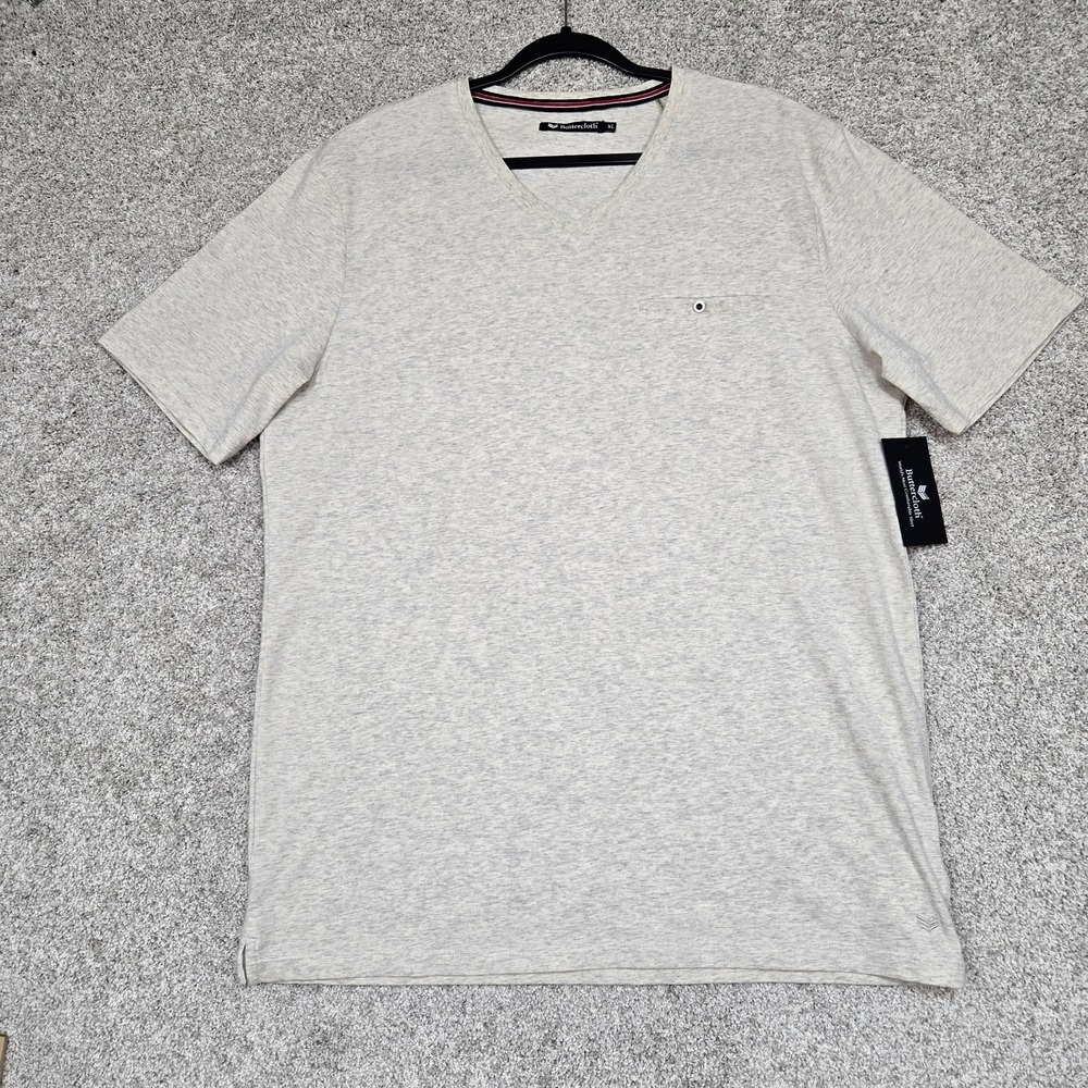 Buttercloth V-Neck‎ Shirt Mens XL Gray S/S soft cotton pocket stretch NEW